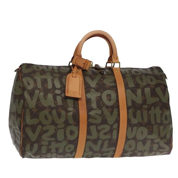 LOUIS VUITTON Monogram Graffiti Keepall 50 Boston Bag Khaki M92196 - Picture 1 of 16